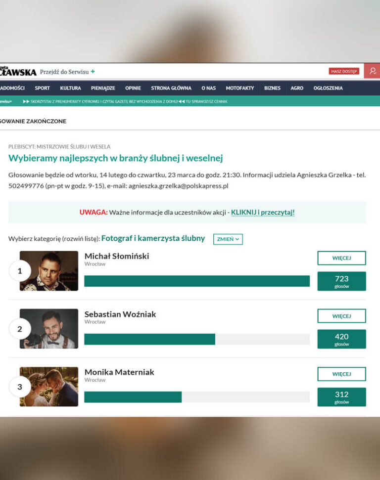 Michał Słomiński - Najlepszy fotograf ślubny roku 2023 - Gazeta Wrocław